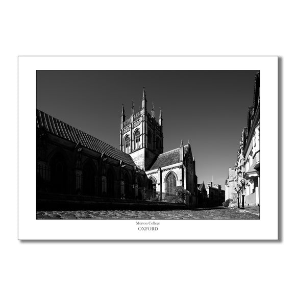 Souvenir, gift or memento of Oxford. B&W  Art Print of Merton College in Oxford.