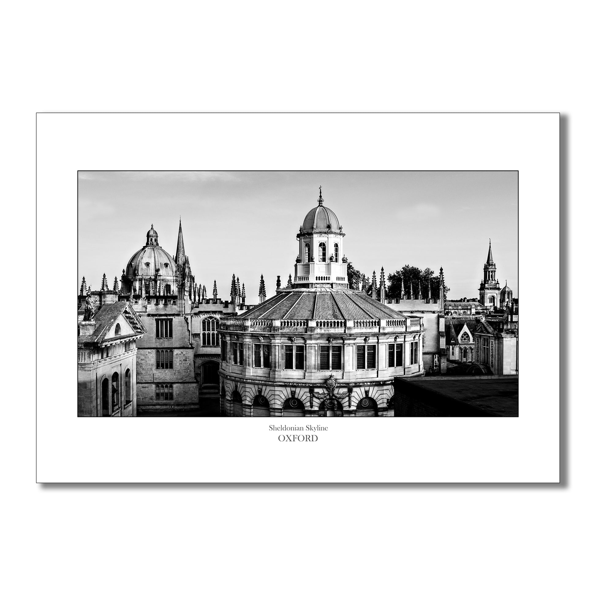 This timeless black and white art print captures the iconic beauty of Oxford's spires skyline.