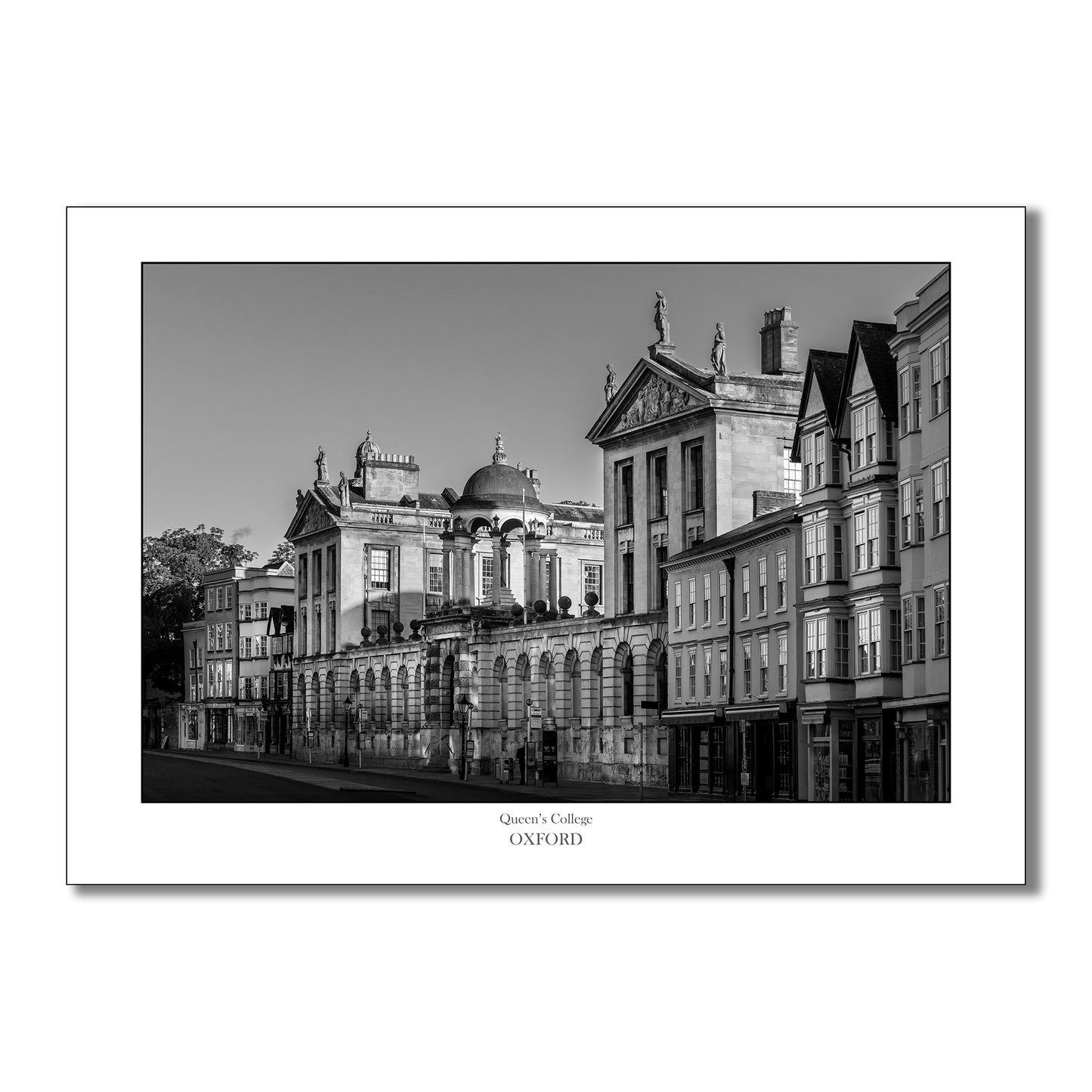 Black and White art print of Queens College Oxford and ideal gift or souvenir