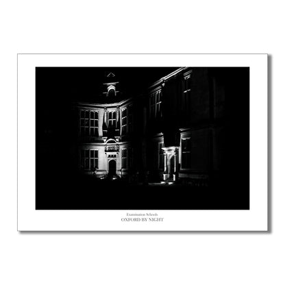 A haunting black and white art print of the Examination Schools in Oxford