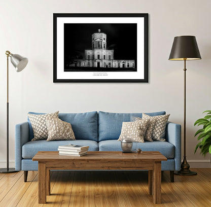 Exclusive B&W wall art print showcasing the Radcliffe Observatory in Oxford under the cover of darkness. A mesmerizing black and white image highlighting the architectural details of this historic landmark.