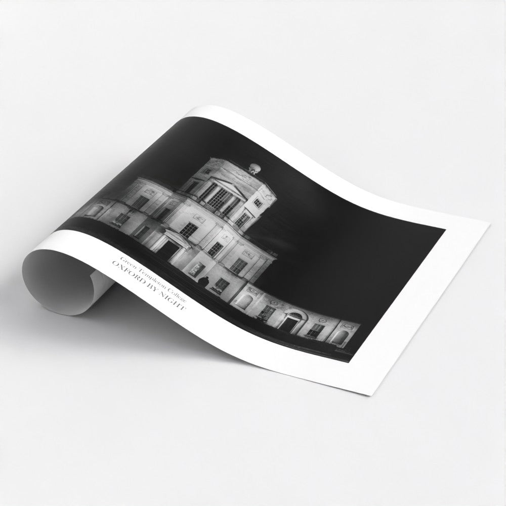 Exclusive B&W art poster showcasing the Radcliffe Observatory in Oxford under the cover of darkness. A mesmerizing black and white image highlighting the architectural details of this historic landmark.