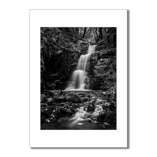 Black and white fine art print of a waterfall, perfect for modern home decor