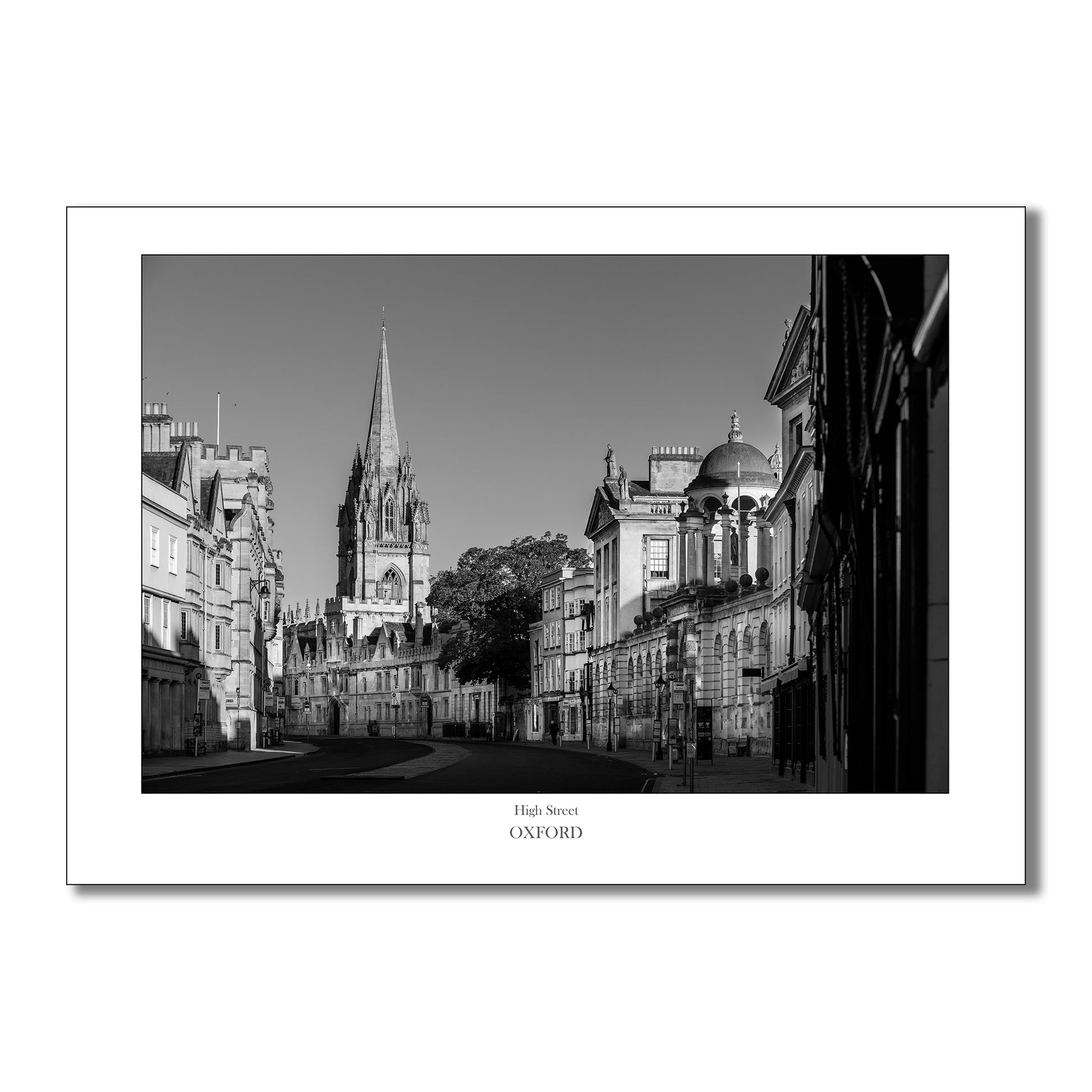 Beautiful gift and souvenir of Oxford, a black and white art print of Oxford High street