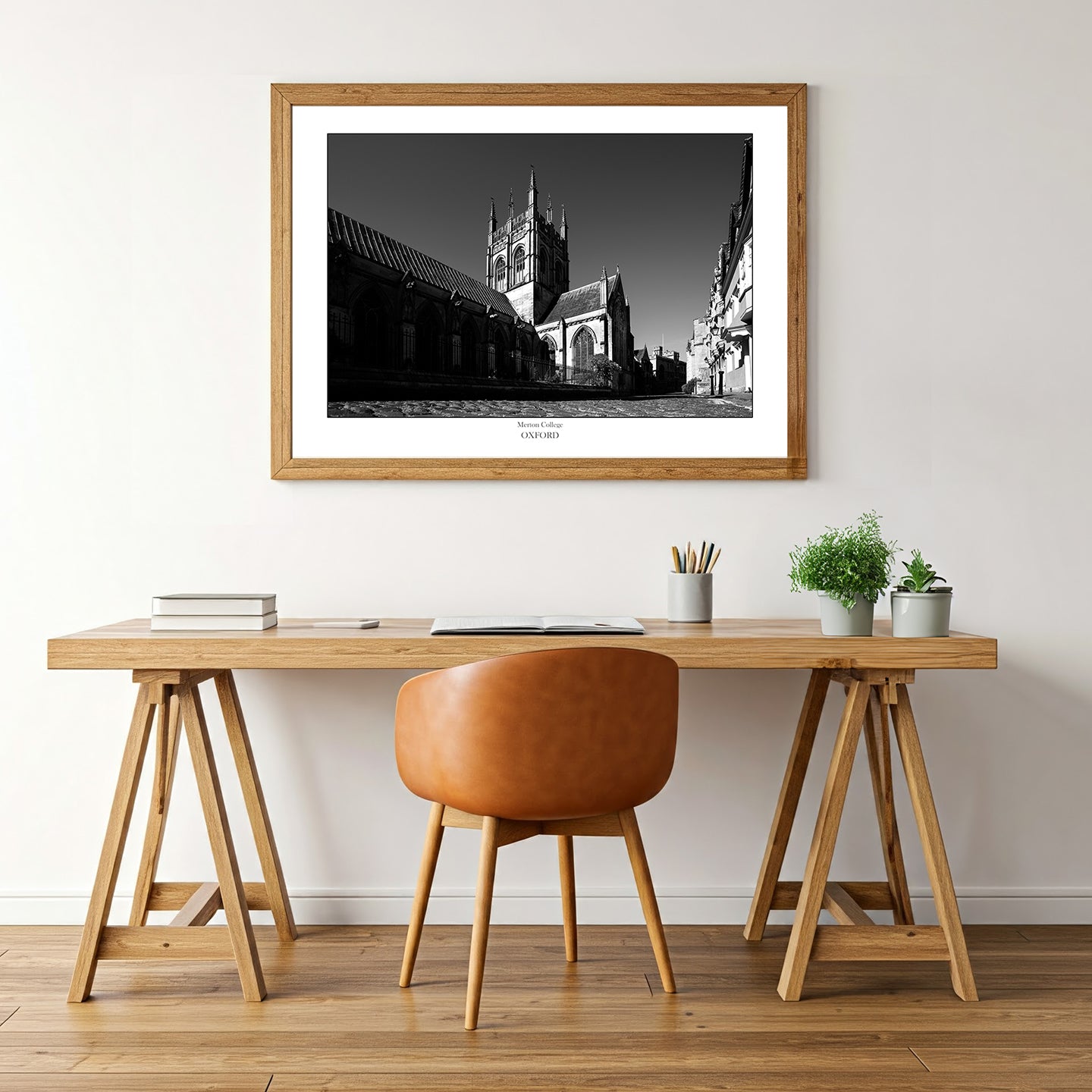 Souvenir, gift or memento of Oxford. B&W  Wall Art Print of Merton College in Oxford.