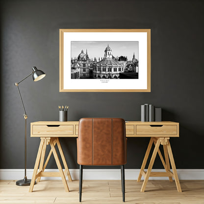 This timeless black and white wall art print captures the iconic beauty of the Oxford spires skyline.