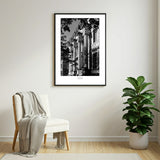 "Black-and-white wall art print of Oxford showcasing the striking neoclassical columns of the Taylorian Institution in Oxford, capturing timeless architectural elegance and the grandeur of this historic landmark."