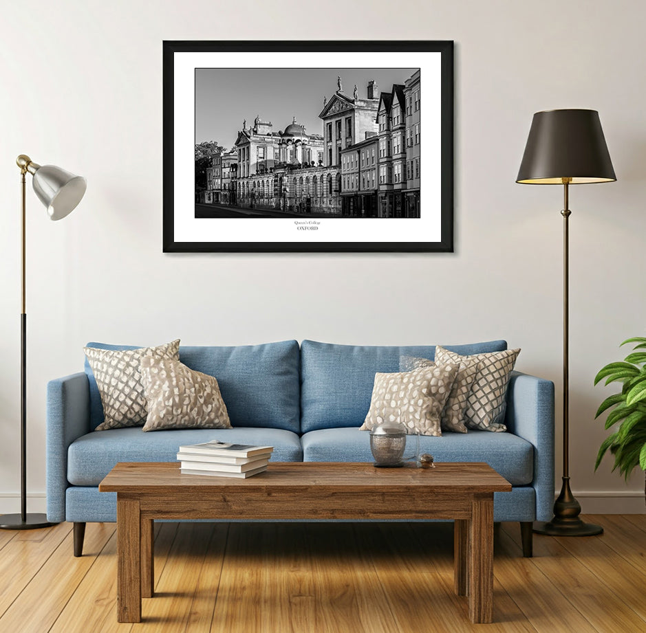 Black and White wall art print of Queens College Oxford and ideal gift or souvenir