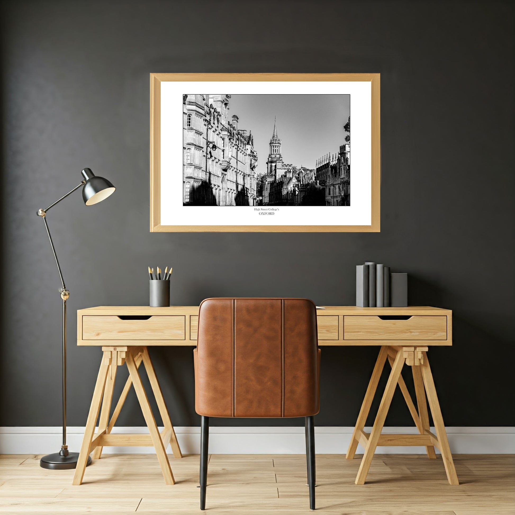 Souvenir, gift or memento of Oxford. B&W  Wall Art Print of Oxford High Street colleges. Gift idea for Oxford tourists and students