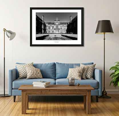 Souvenir gift framed wall print of Oxford Examination Schools. B&W Print showing Oxford Architecture